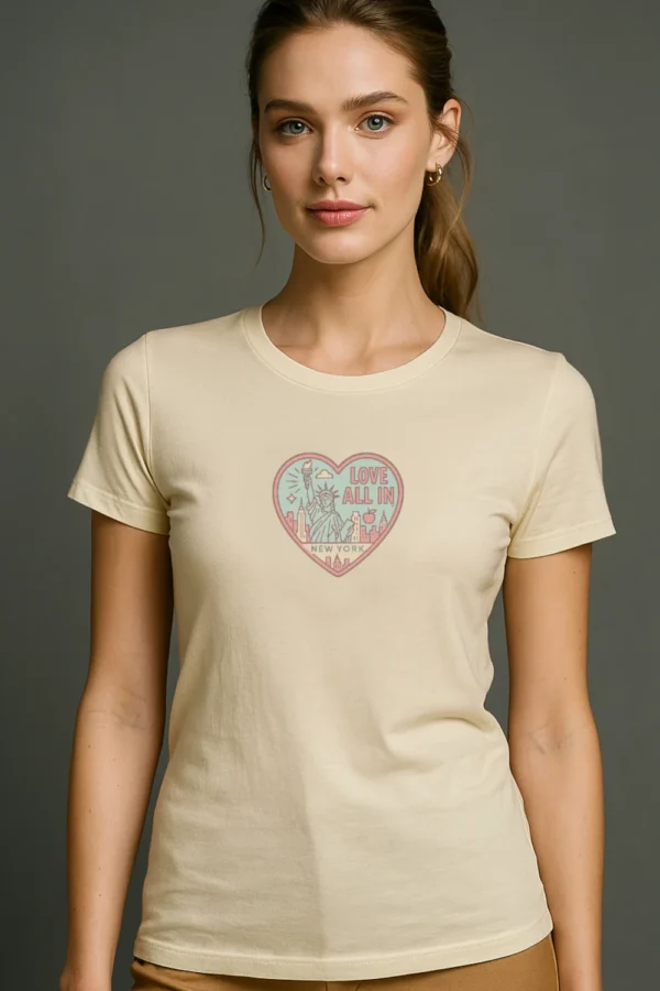 Love All In™ New York, Heart, Luxury Women’s Graphic Tee T-Shirt, Boyfriend, Design 3
