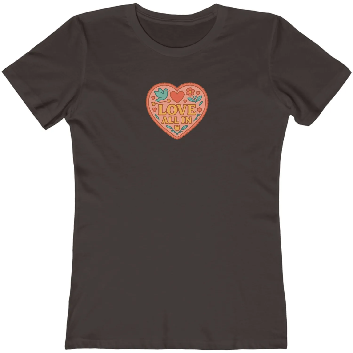 Love All In™, Heart, Women’s Graphic Tee T-Shirt, Boyfriend, Design 4 - Image 8