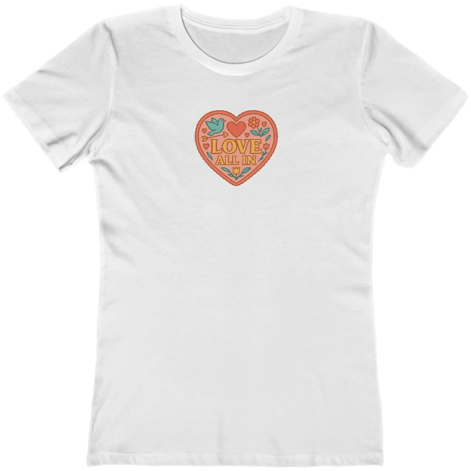 Love All In™, Heart, Women’s Graphic Tee T-Shirt, Boyfriend, Design 4 - Image 5