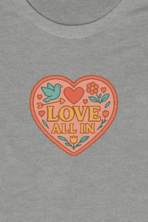Love All In™, Heart, Women’s Graphic Tee T-Shirt, Boyfriend, Design 4 - Image 7