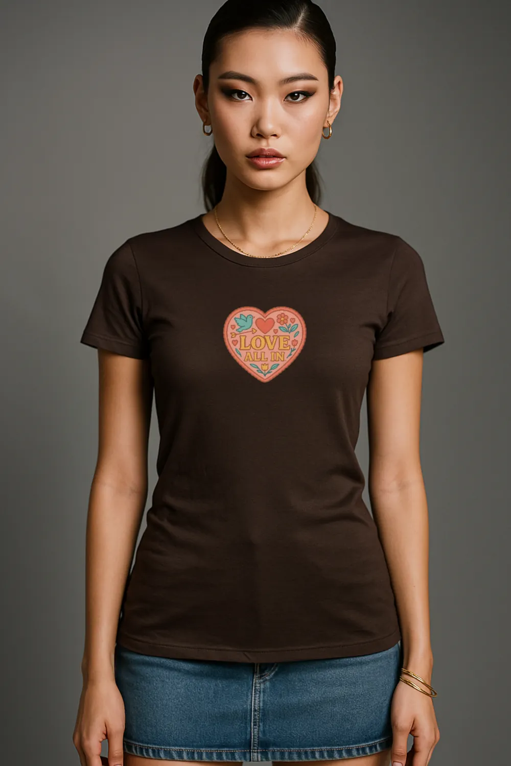 Love All In™, Heart, Women’s Graphic Tee T-Shirt, Boyfriend, Design 4 - Image 3