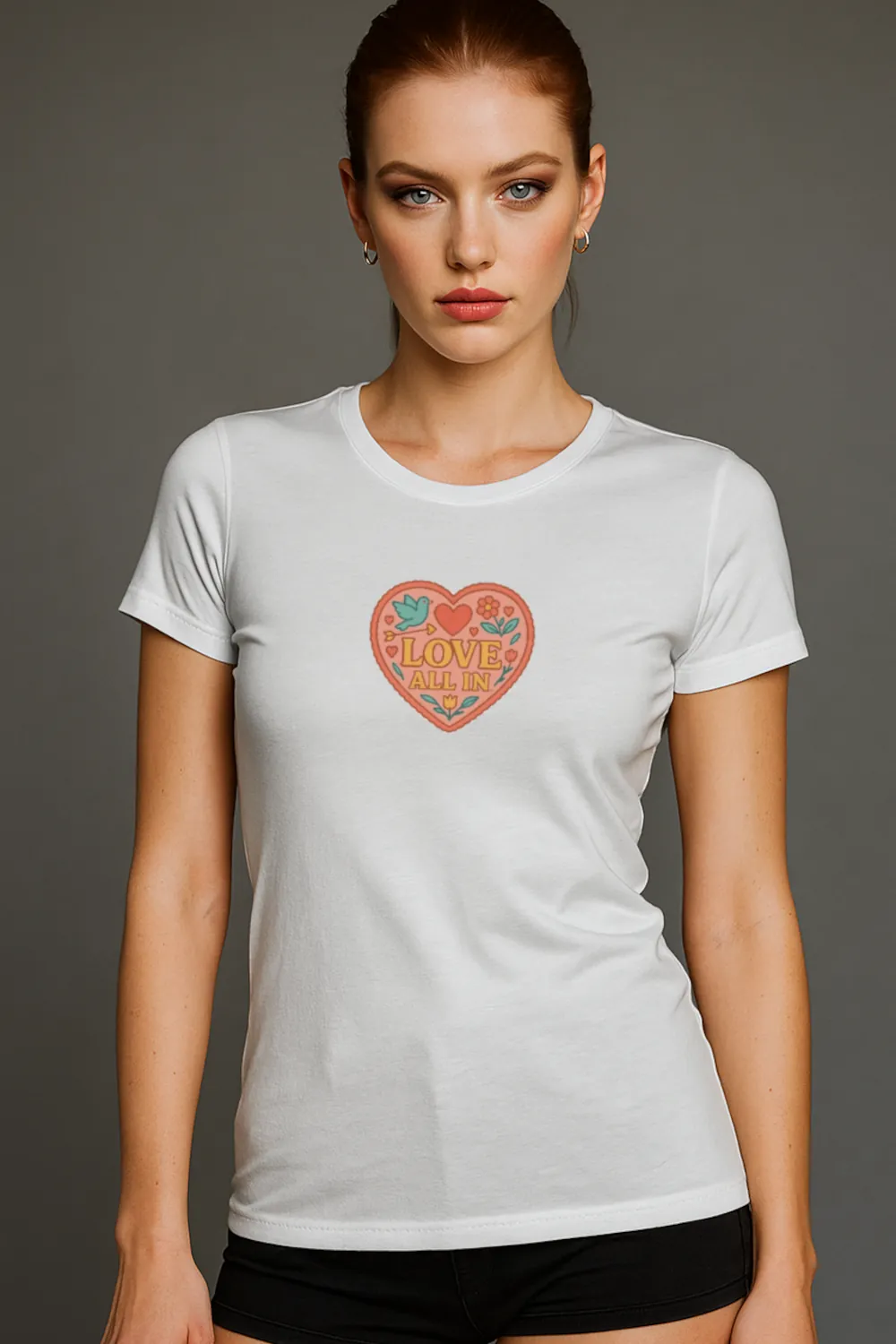 Love All In™, Heart, Women’s Graphic Tee T-Shirt, Boyfriend, Design 4