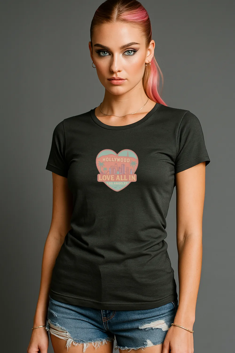 Love All In™ Los Angeles, Heart, Women’s Graphic Tee T-Shirt, Boyfriend, Design 1 - Image 2