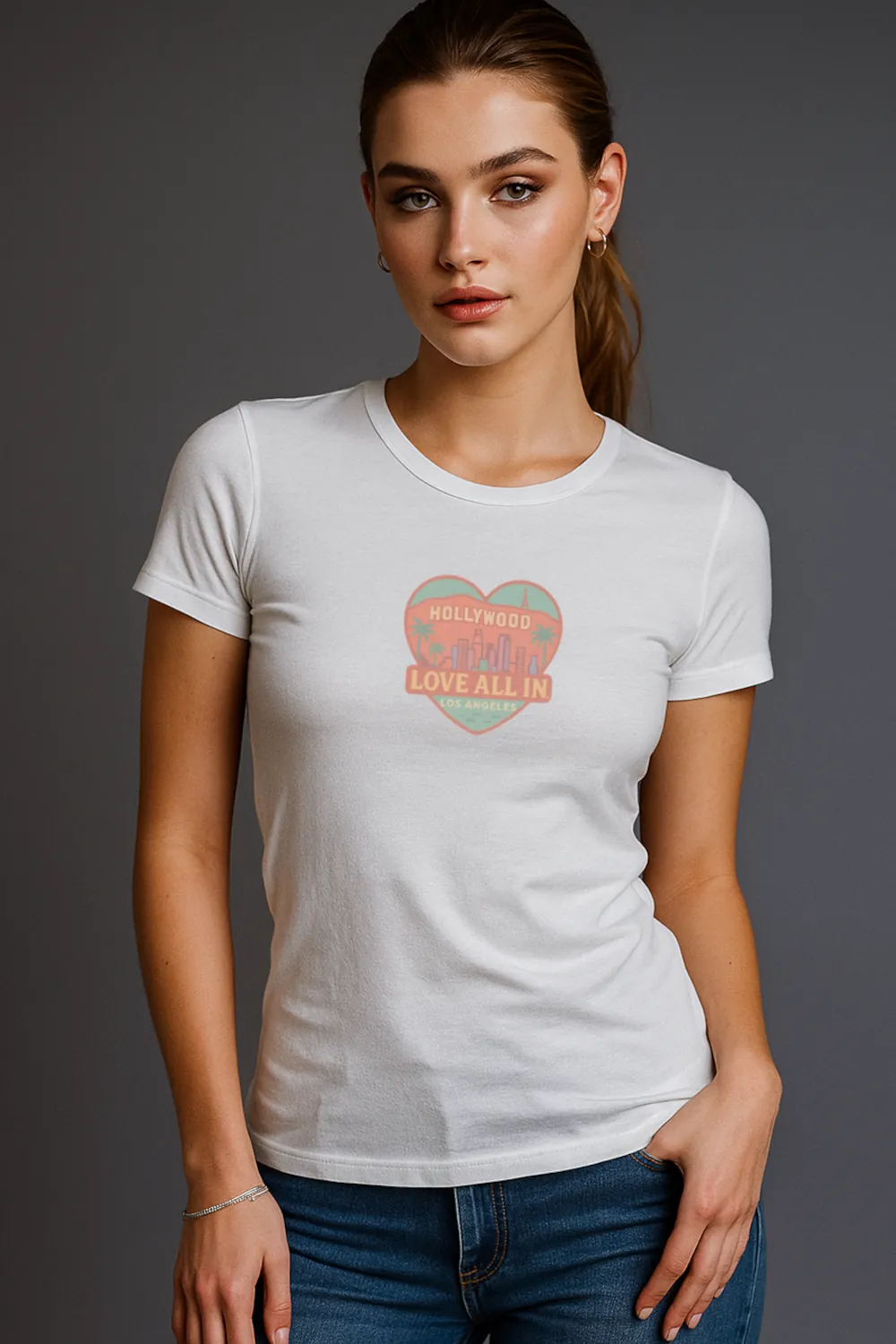 Love All In™ Los Angeles, Heart, Women’s Graphic Tee T-Shirt, Boyfriend, Design 1