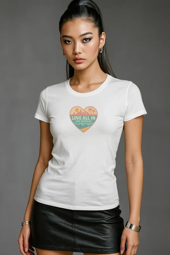 Love All In™ Los Angeles, Heart, Women’s Graphic Tee T-Shirt, Boyfriend, Design 2