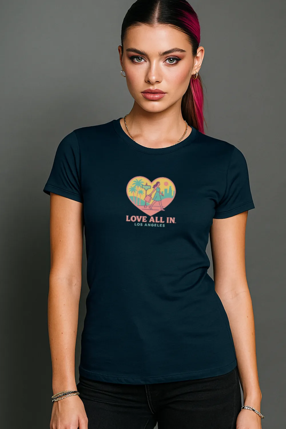 Love All In™ Los Angeles, Heart, Women’s Graphic Tee T-Shirt, Boyfriend, Design 3 - Image 2