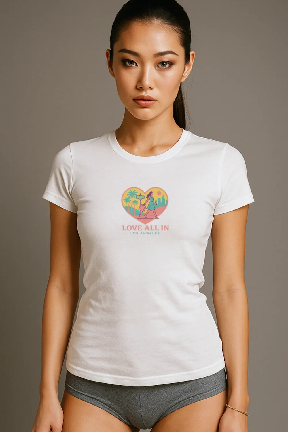 Love All In™ Los Angeles, Heart, Women’s Graphic Tee T-Shirt, Boyfriend, Design 3 - Image 3