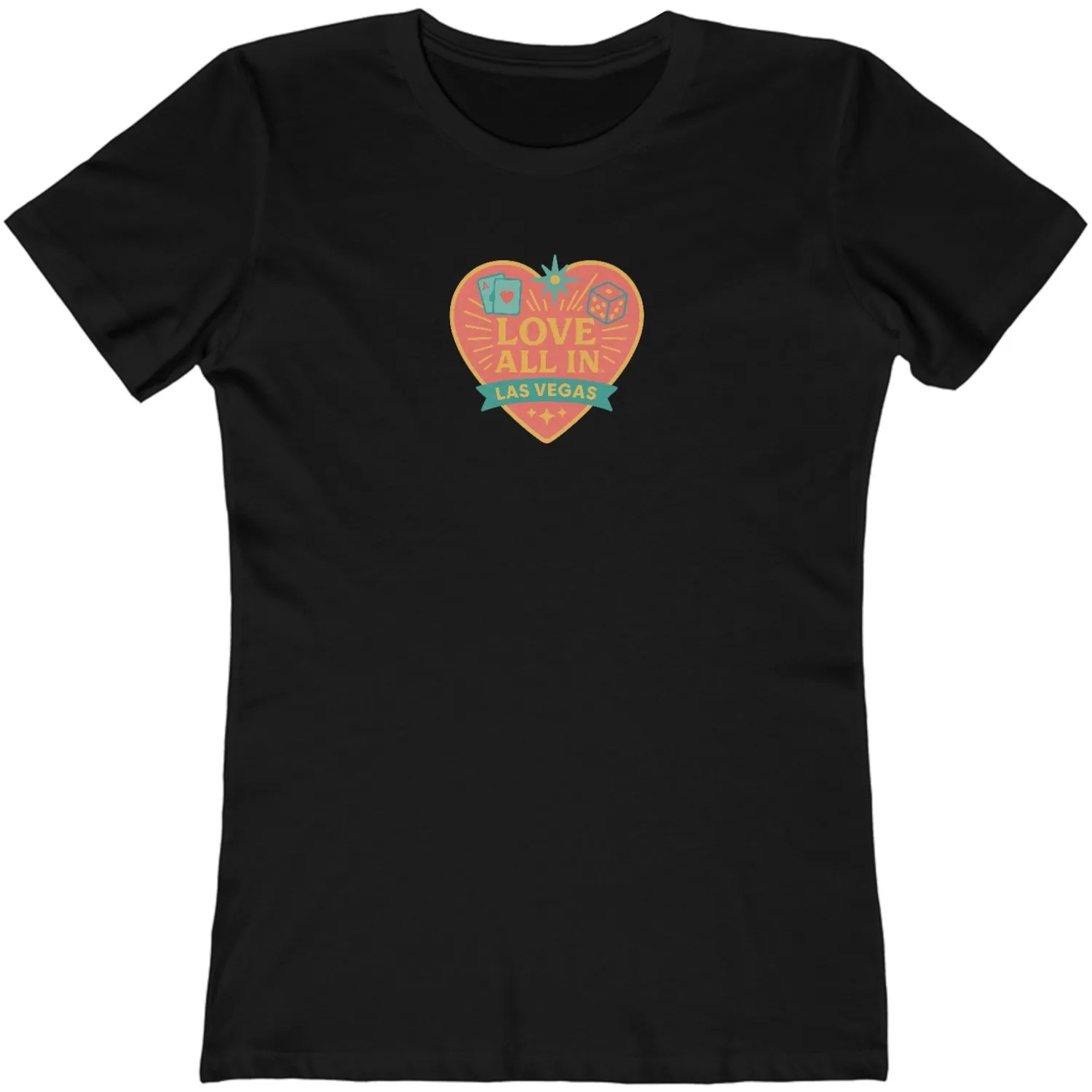 Love All In™ Las Vegas, Heart, Women's Graphic Tee T-Shirt, Boyfriend, Poker Cards, Dice, Design 1 - Image 5