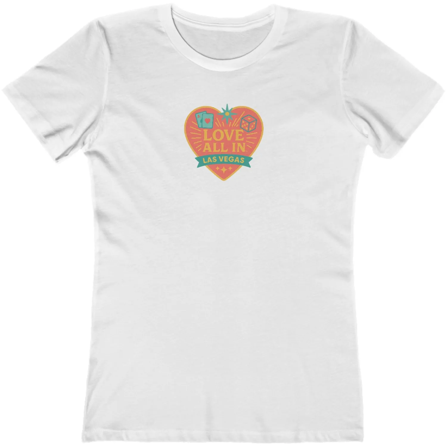 Love All In™ Las Vegas, Heart, Women's Graphic Tee T-Shirt, Boyfriend, Poker Cards, Dice, Design 1 - Image 3