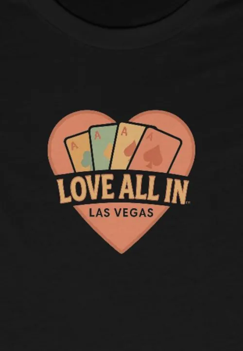 Love All In™ Las Vegas, Heart, Women's Graphic Tee T-Shirt, Boyfriend, Poker Cards, Aces, Design 2