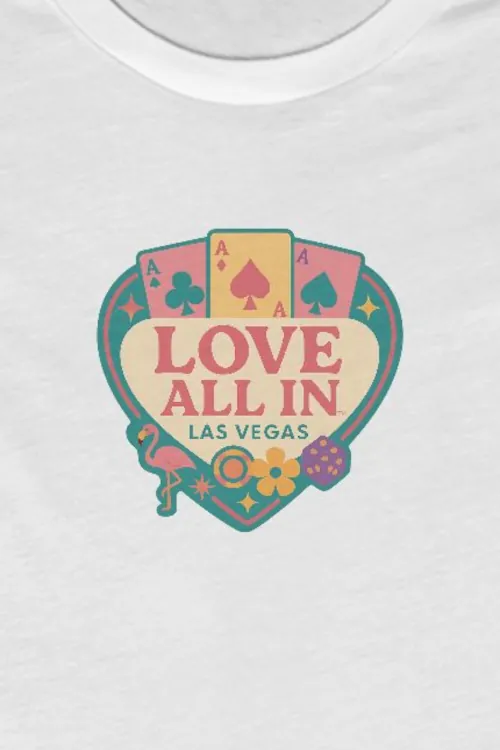 Love All In™ Las Vegas, Heart, Women's Graphic Tee T-Shirt, Boyfriend, Poker Cards, Flamingo, Dice, Chips, Design 4