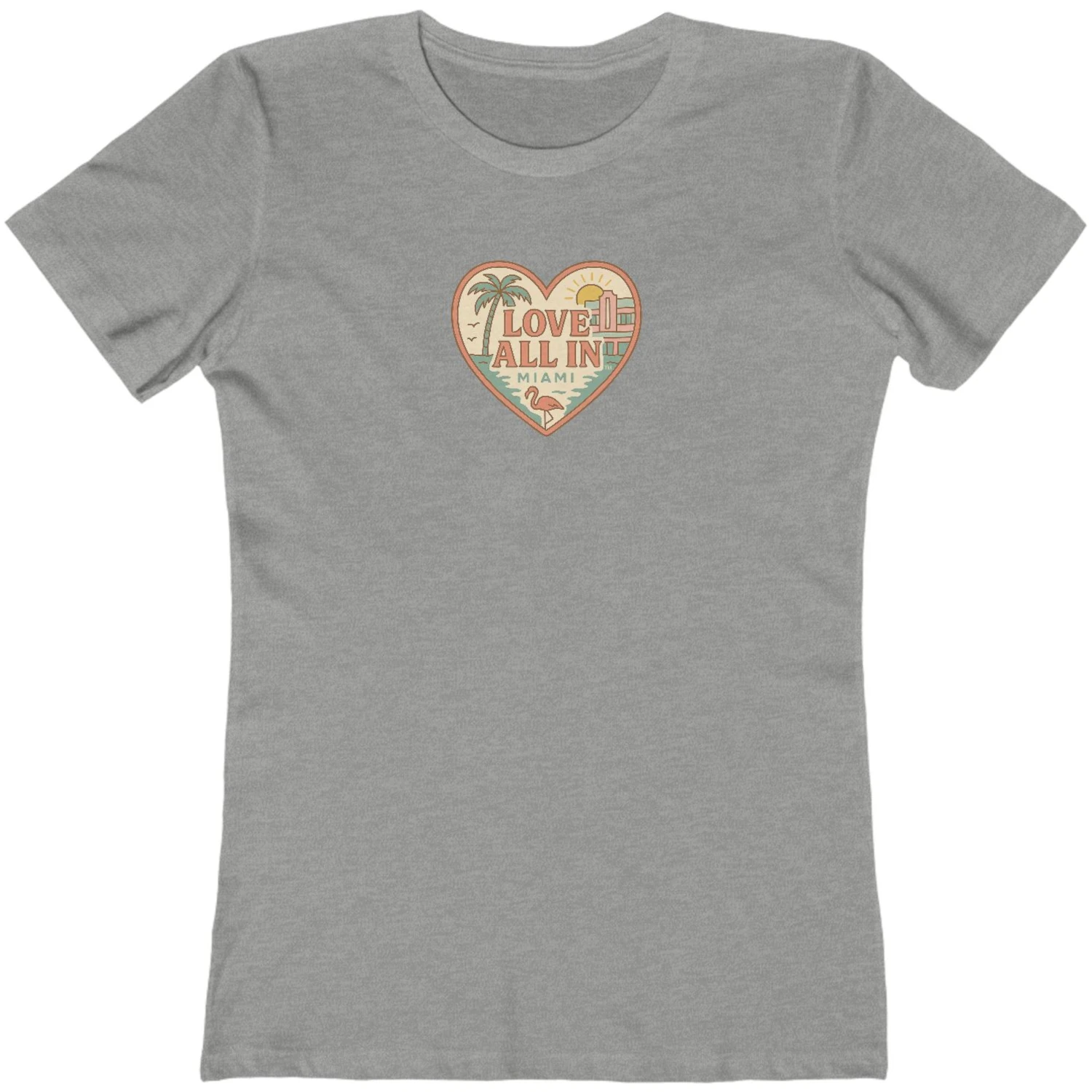 Love All In™ Miami, Heart, Women’s Graphic Tee T-Shirt, Boyfriend, Design 1 - Image 14