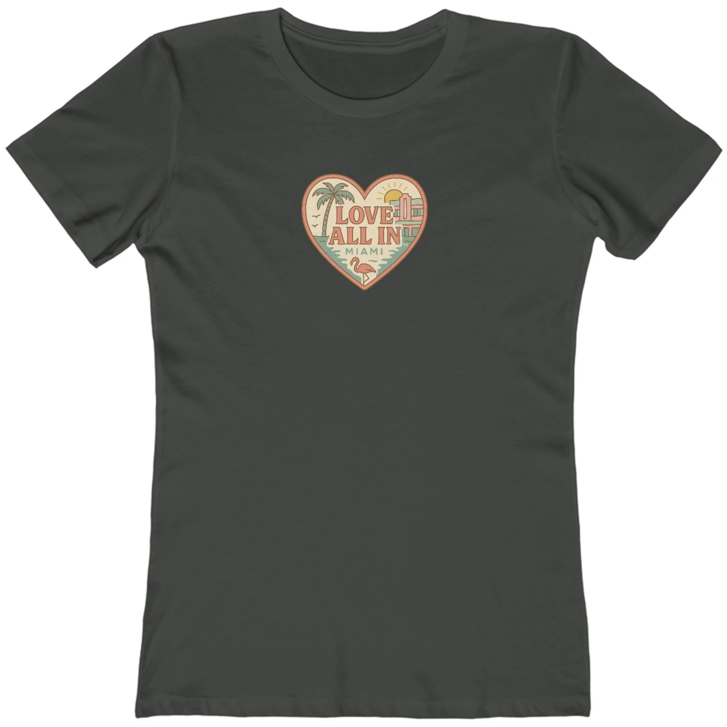 Love All In™ Miami, Heart, Women’s Graphic Tee T-Shirt, Boyfriend, Design 1 - Image 15