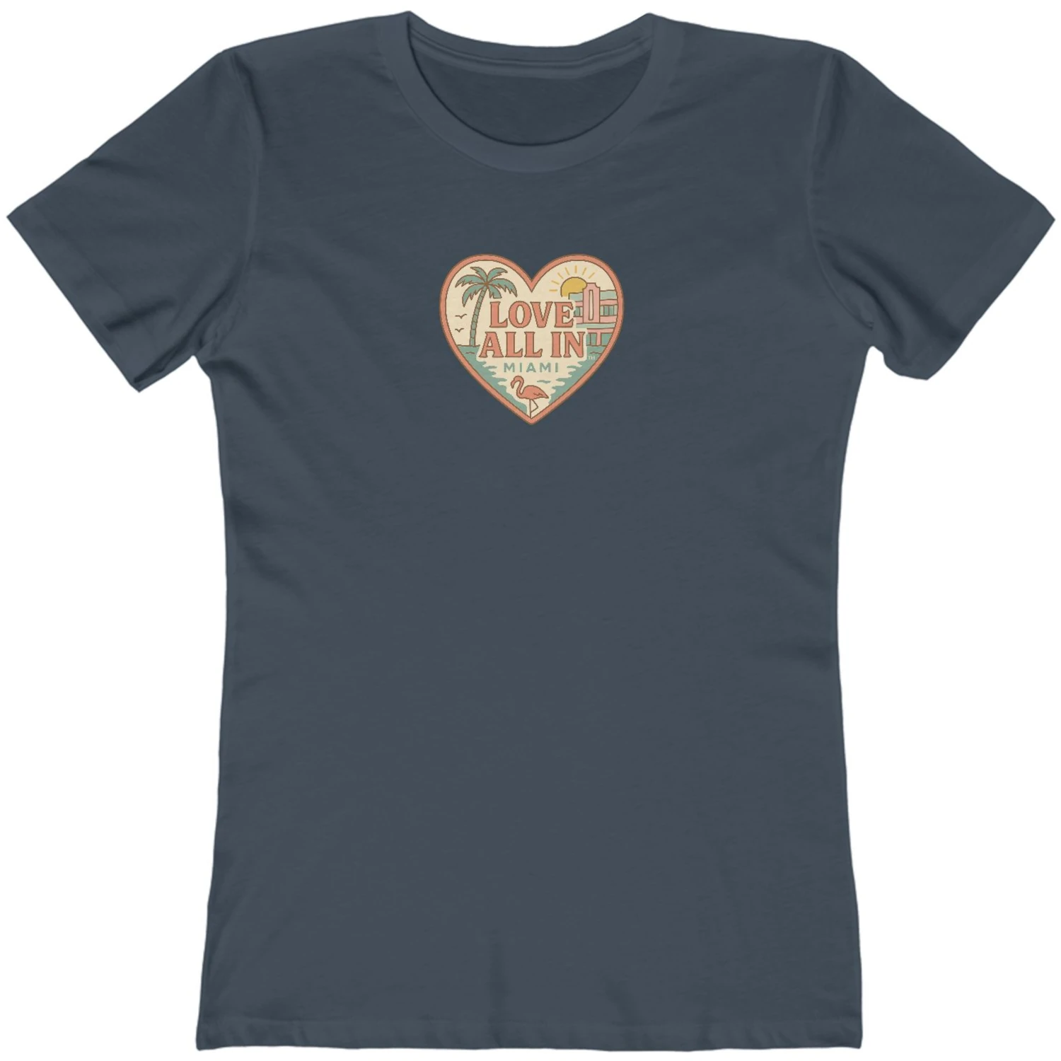 Love All In™ Miami, Heart, Women’s Graphic Tee T-Shirt, Boyfriend, Design 1 - Image 19