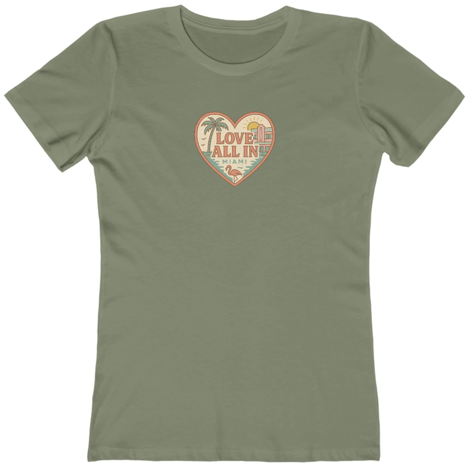 Love All In™ Miami, Heart, Women’s Graphic Tee T-Shirt, Boyfriend, Design 1 - Image 16