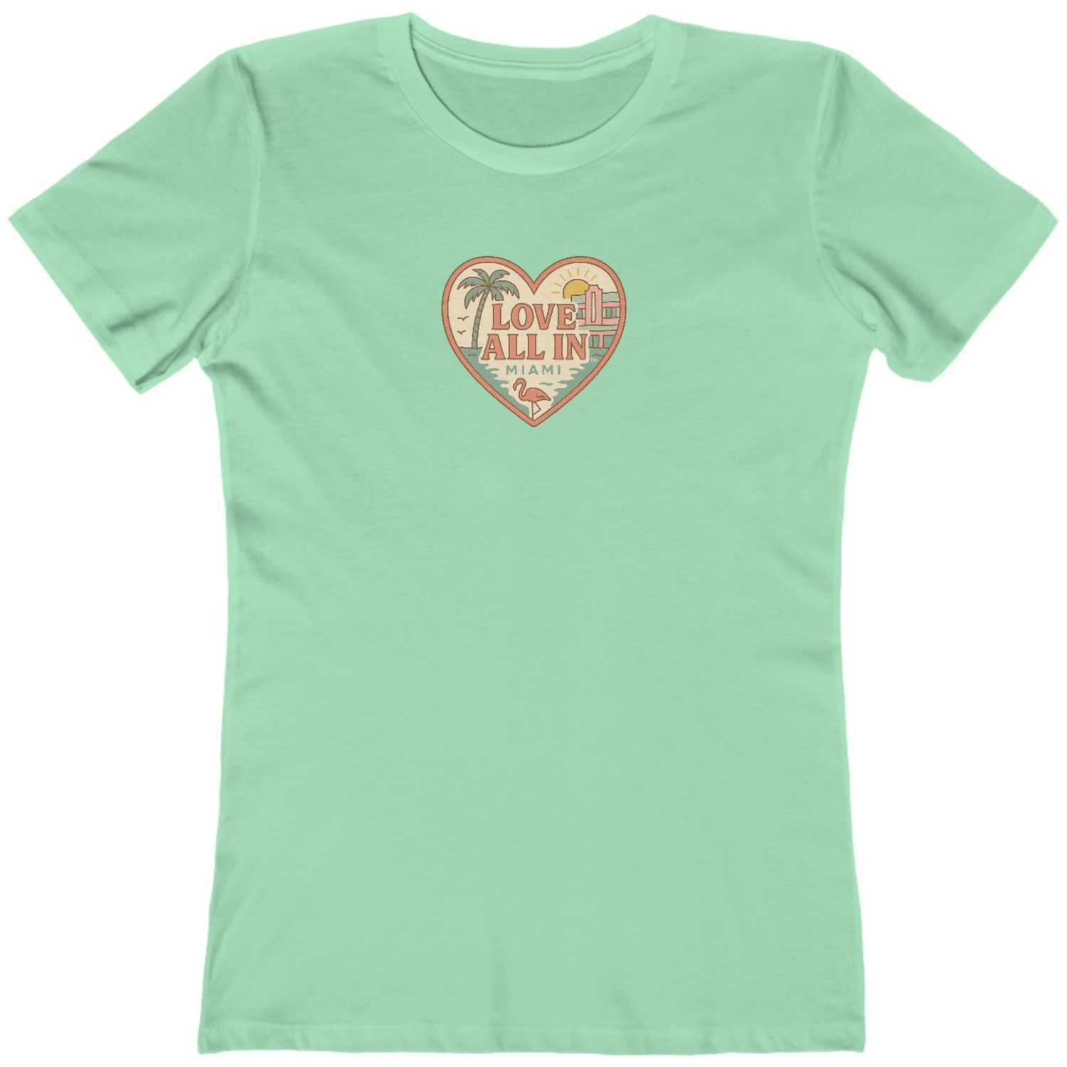 Love All In™ Miami, Heart, Women’s Graphic Tee T-Shirt, Boyfriend, Design 1 - Image 10