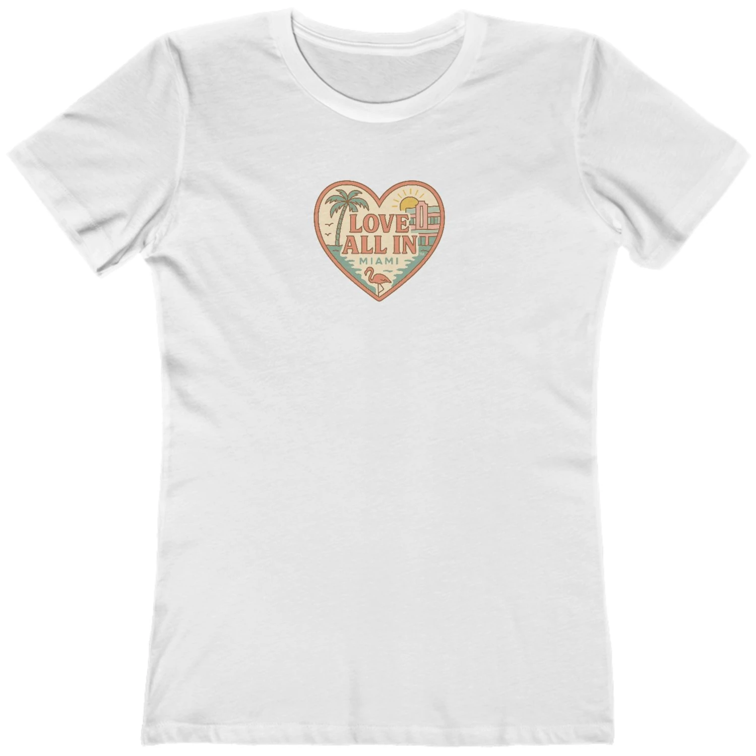 Love All In™ Miami, Heart, Women’s Graphic Tee T-Shirt, Boyfriend, Design 1 - Image 13