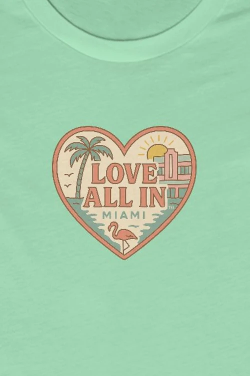 Love All In™ Miami, Heart, Women’s Graphic Tee T-Shirt, Boyfriend, Design 1 - Image 11