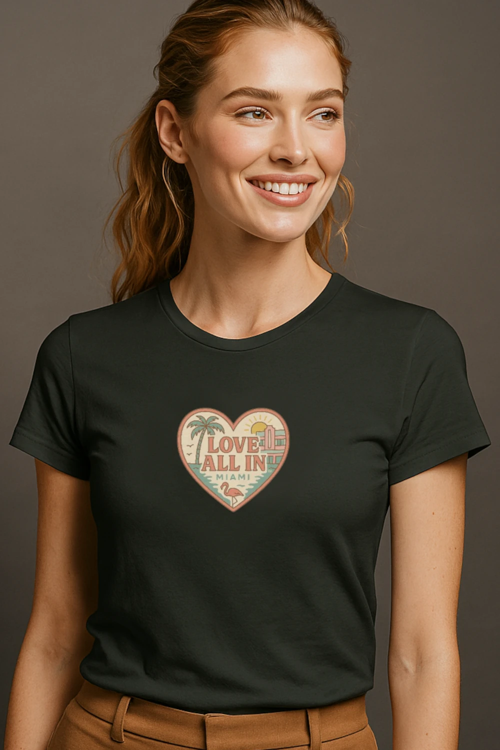 Love All In™ Miami, Heart, Women’s Graphic Tee T-Shirt, Boyfriend, Design 1 - Image 5