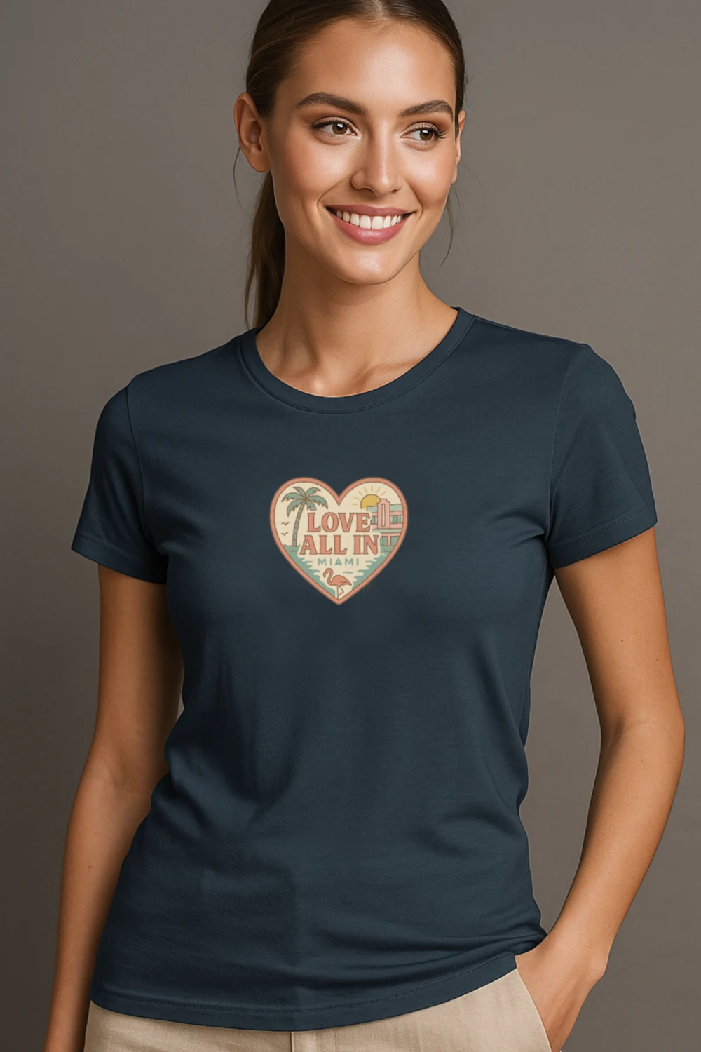 Love All In™ Miami, Heart, Women’s Graphic Tee T-Shirt, Boyfriend, Design 1 - Image 9