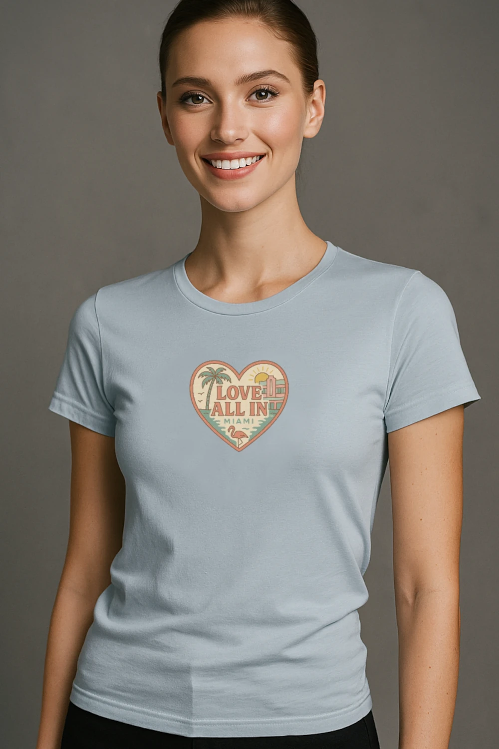 Love All In™ Miami, Heart, Women’s Graphic Tee T-Shirt, Boyfriend, Design 1 - Image 7