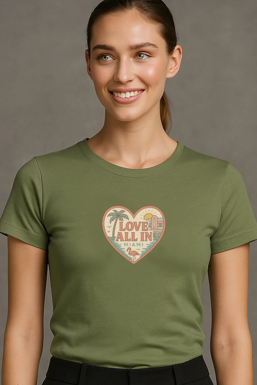 Love All In™ Miami, Heart, Women’s Graphic Tee T-Shirt, Boyfriend, Design 1 - Image 6