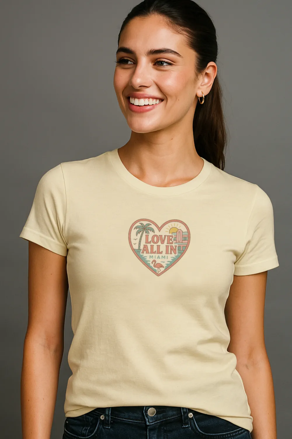 Love All In™ Miami, Heart, Women’s Graphic Tee T-Shirt, Boyfriend, Design 1 - Image 2