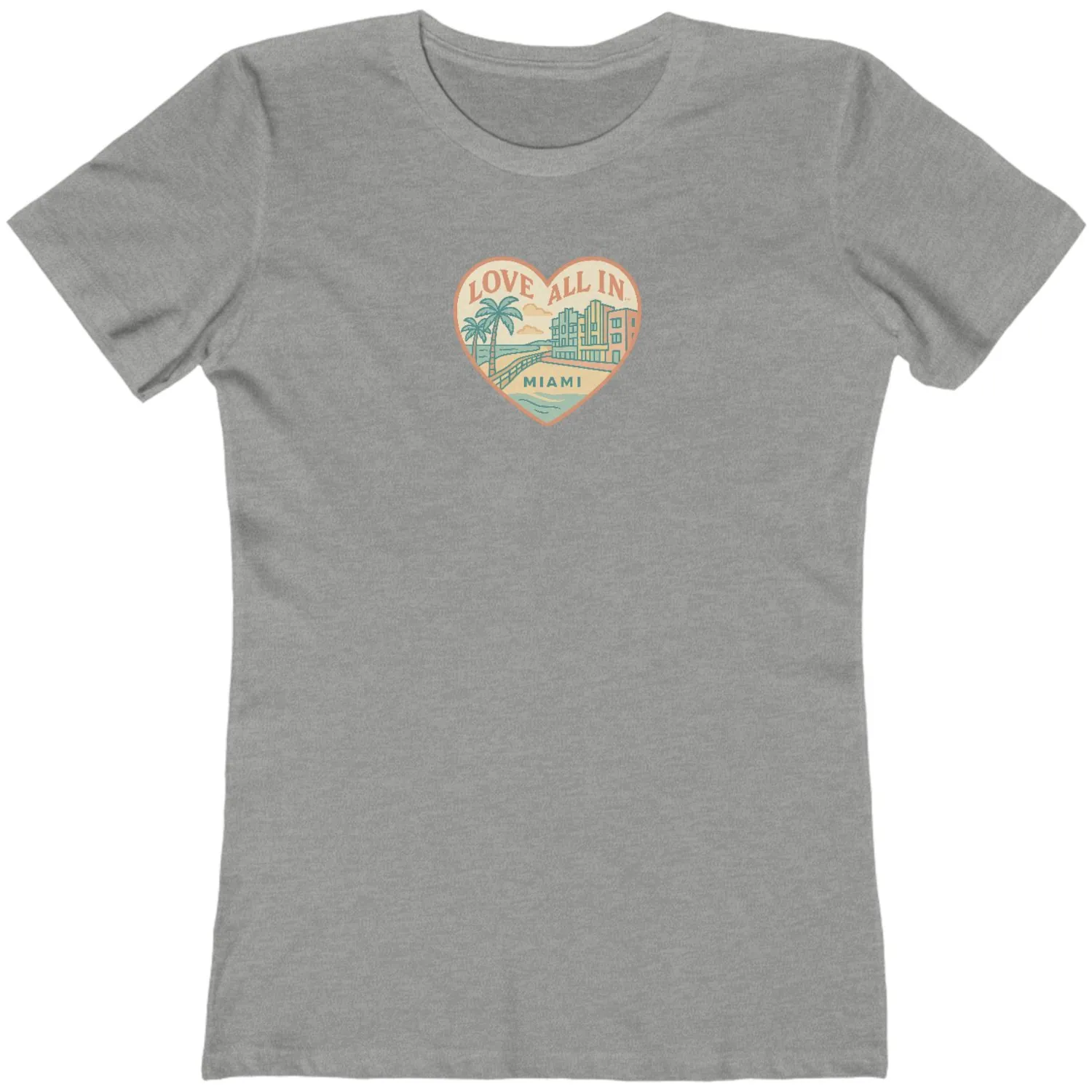Love All In™ Miami, Heart, Women’s Graphic Tee T-Shirt, Boyfriend, Design 3 - Image 6