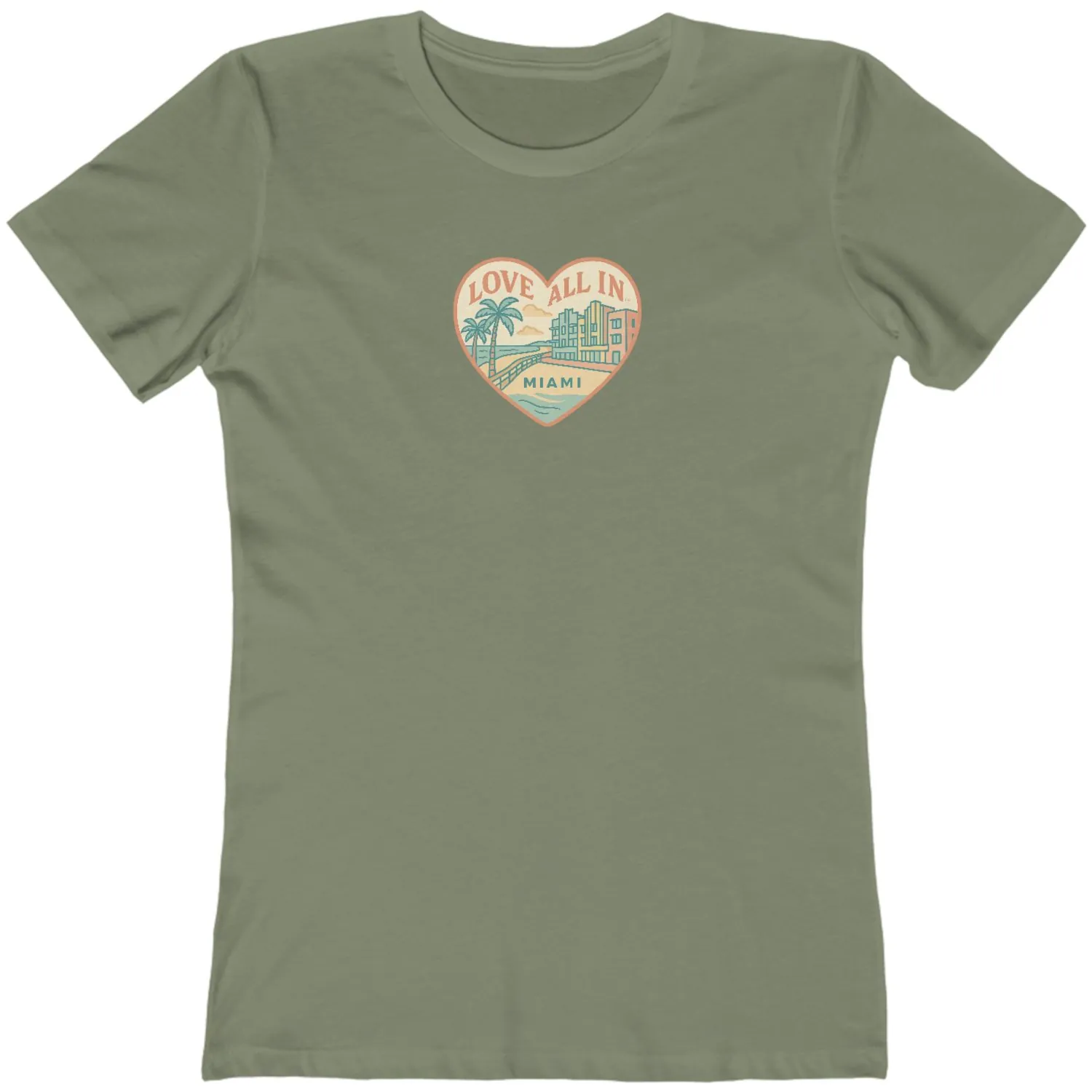 Love All In™ Miami, Heart, Women’s Graphic Tee T-Shirt, Boyfriend, Design 3 - Image 7