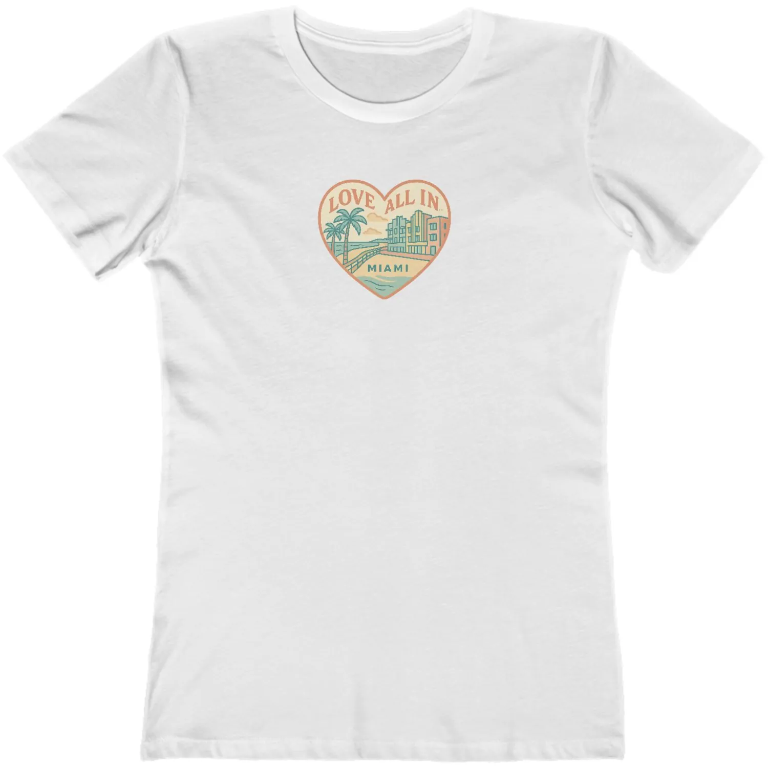 Love All In™ Miami, Heart, Women’s Graphic Tee T-Shirt, Boyfriend, Design 3 - Image 9