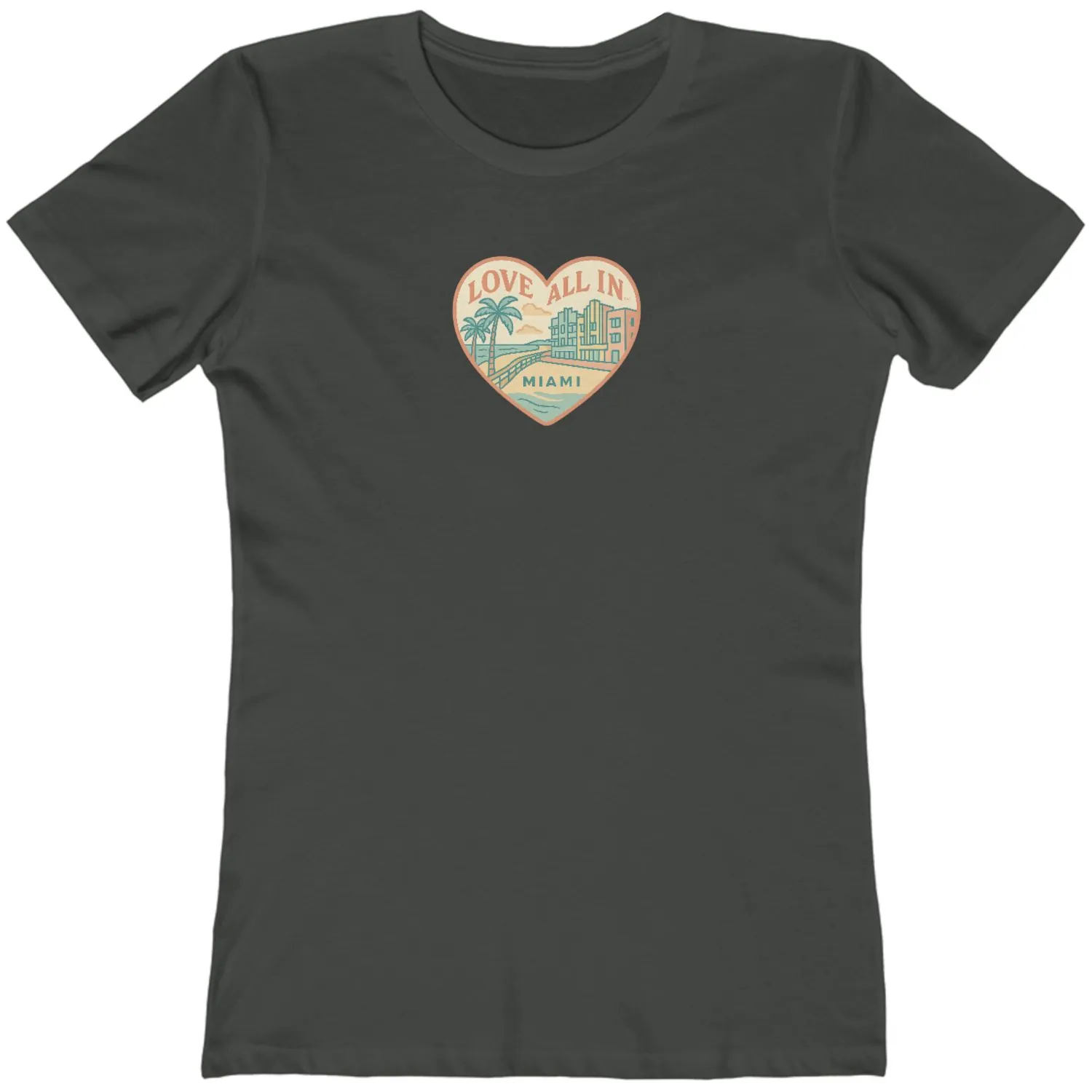 Love All In™ Miami, Heart, Women’s Graphic Tee T-Shirt, Boyfriend, Design 3 - Image 5