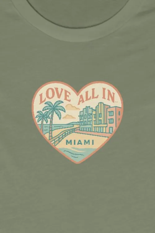 Love All In™ Miami, Heart, Women’s Graphic Tee T-Shirt, Boyfriend, Design 3 - Image 8