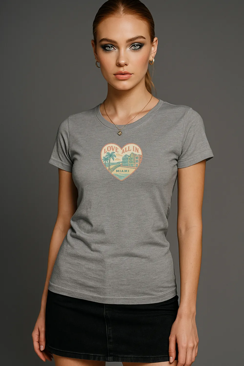 Love All In™ Miami, Heart, Women’s Graphic Tee T-Shirt, Boyfriend, Design 3 - Image 2
