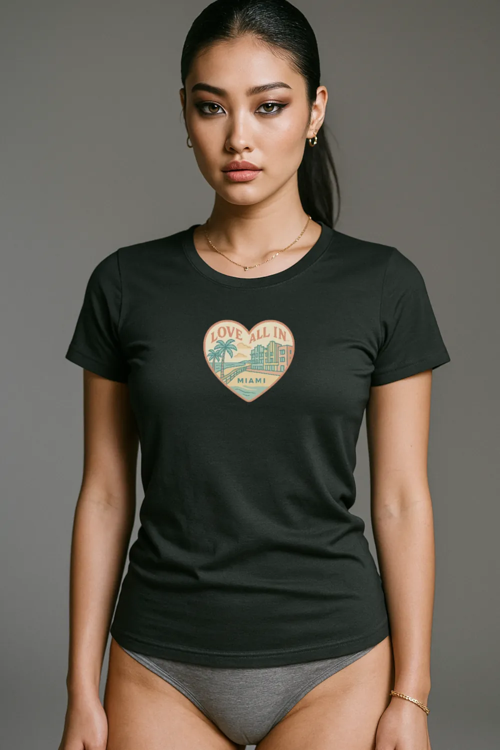 Love All In™ Miami, Heart, Women’s Graphic Tee T-Shirt, Boyfriend, Design 3
