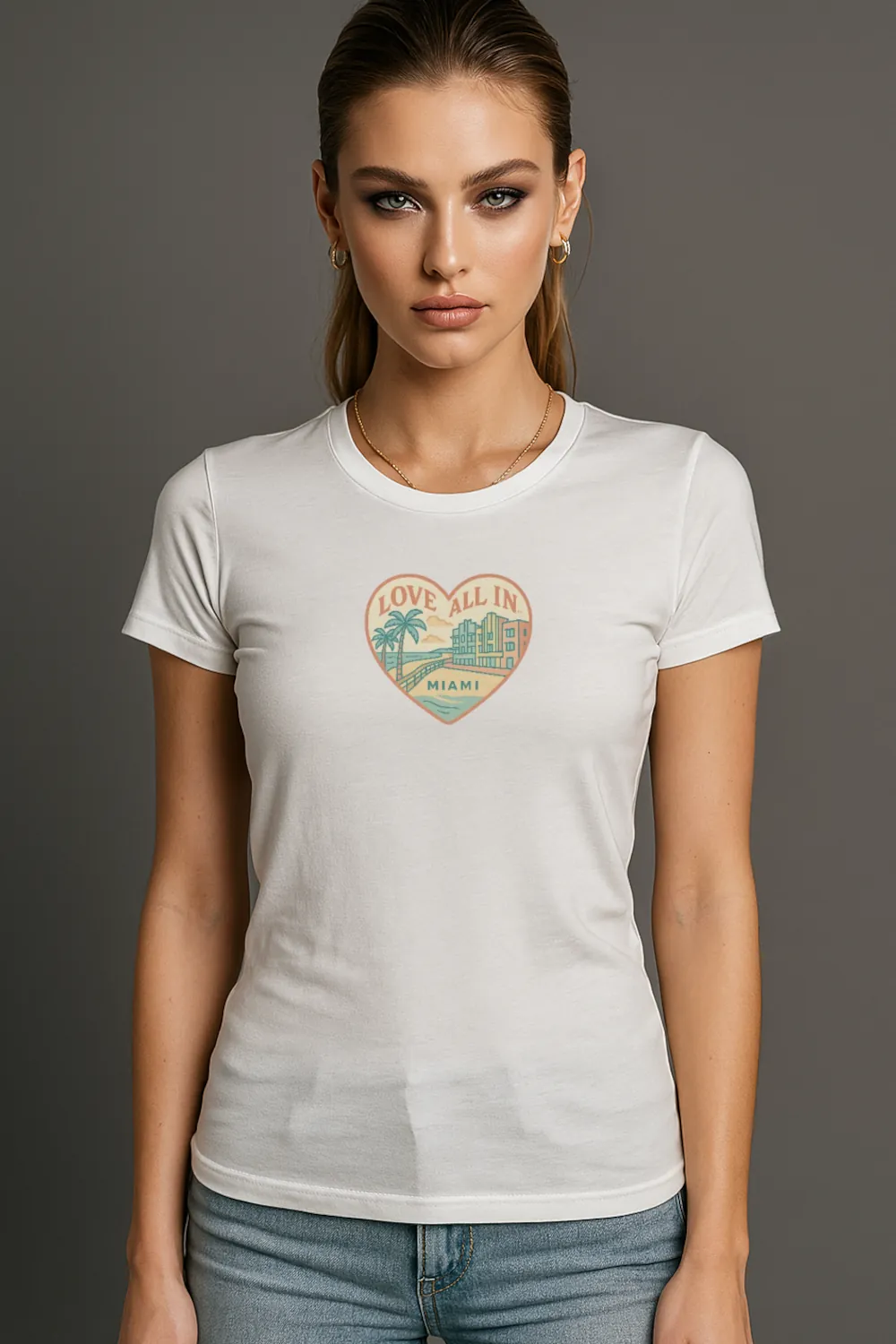 Love All In™ Miami, Heart, Women’s Graphic Tee T-Shirt, Boyfriend, Design 3 - Image 4