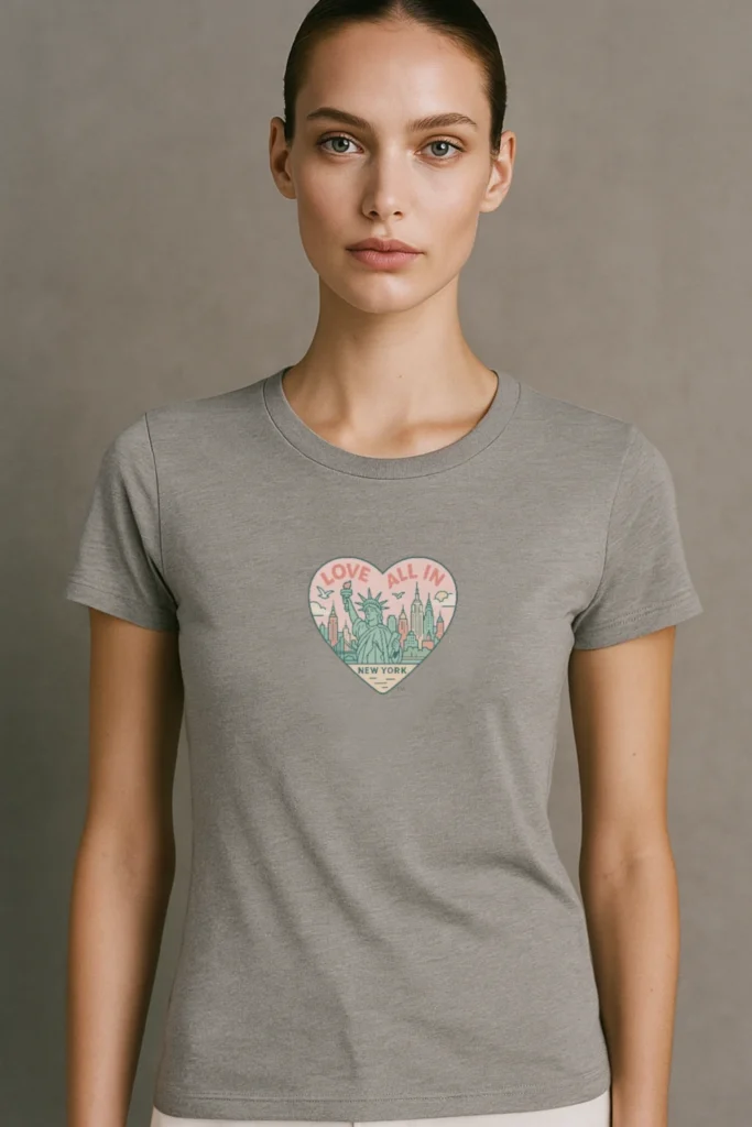 Love All In™ New York, Heart, Women’s Graphic Tee T-Shirt, Boyfriend, Design 2