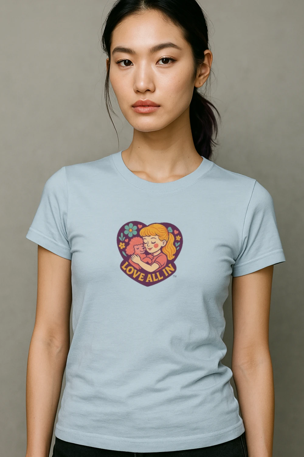 Love All In™, Puppy Love, Women's Graphic Tee T-Shirt, Boyfriend, Design 1 - Image 2