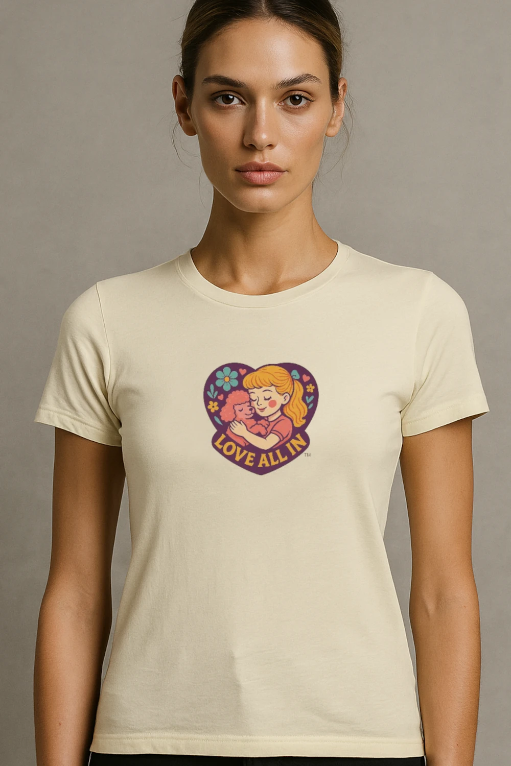 Love All In™, Puppy Love, Women's Graphic Tee T-Shirt, Boyfriend, Design 1 - Image 3