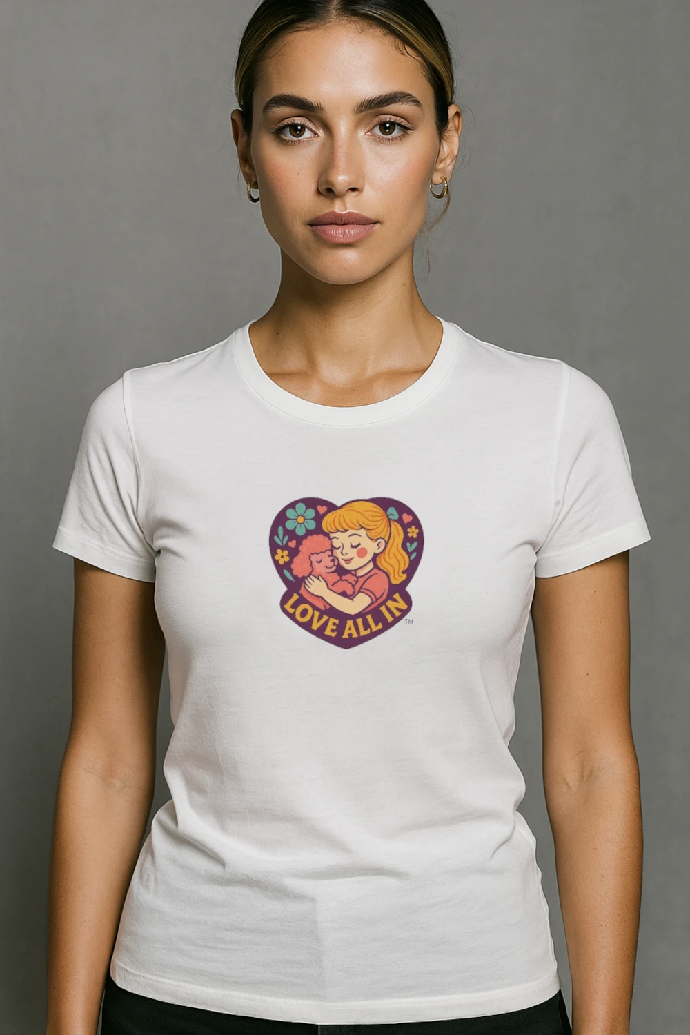 Love All In™, Puppy Love, Women's Graphic Tee T-Shirt, Boyfriend, Design 1 - Image 5