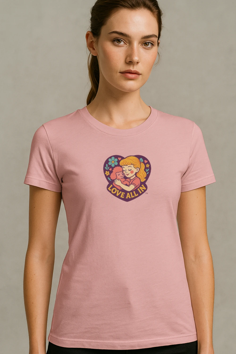 Love All In™, Puppy Love, Women's Graphic Tee T-Shirt, Boyfriend, Design 1